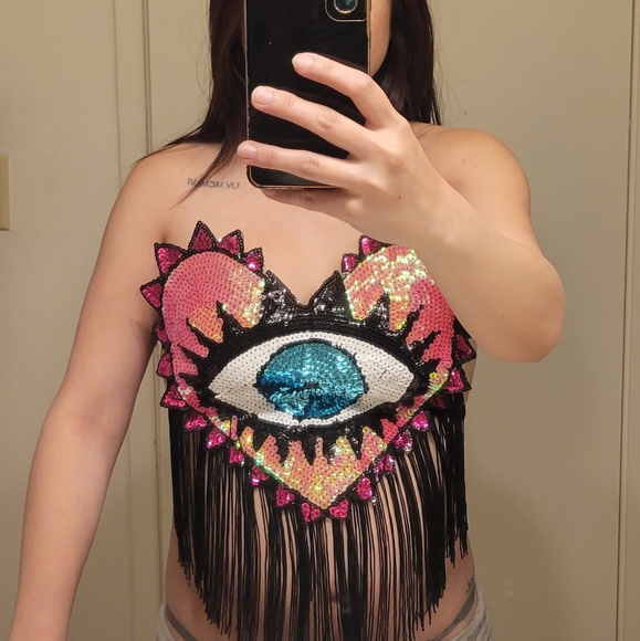 Sequin & Fringe Eye Rave Top - Picture 3 of 4